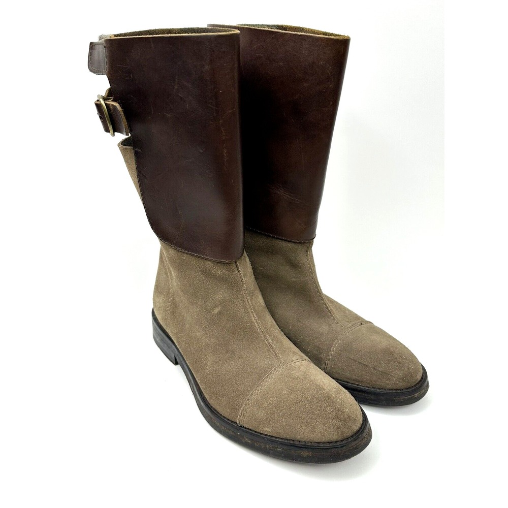 Pedro Garcia Two-Tone Brown and Taupe Suede Leather Mid-Calf Boots